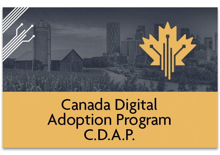 CDAP program title slide with a maple-leaf circuit icon over a farm and city skyline